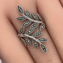 Sterling Silver Two Leaf Marcasite Ring