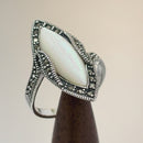 Sterling Silver Mother of Pearl Marquise Marcasite Ring