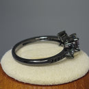 Sterling Silver Black Rhodium Flower Leaves Rainbow CZ Ring