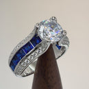Sterling Silver Round & Princes Cut Clear & Blue Spinel CZ Ring