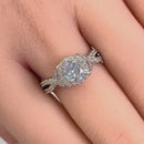 Solid 14K White Gold Twist Round Halo Engagement Clear CZ Ring
