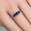 Solid 14K White Gold Triple Round Blue Sapphire CZ Ring