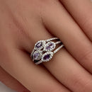 Sterling Silver Two-Tone Amethyst Clover CZ Ring