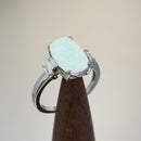 Sterling Silver White Lab Opal Rectangular Ring