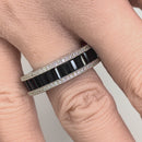 Sterling Silver Emerald Cut Eternity Pave Black CZ Ring