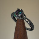 Sterling Silver Black Rhodium Plated Charmed Oval Rainbow CZ Ring