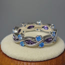 Sterling Silver Eternity Marquise Round Dark Violet & Blue Topaz CZ Ring