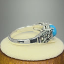 Sterling Silver Simulated Turquoise Oval Marcasite Ring