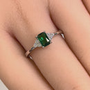 Sterling Silver Precious Emerald Cut Emerald CZ Ring