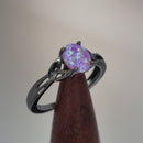 Sterling Silver Black Rhodium Plated Center Stone Charmed Pink Lab Opal Ring
