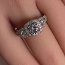 Sterling Silver Luxurious Filigree Halo Trio Round Cut Clear CZ Engagement Ring