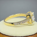 Solid 14K Yellow Gold Princess Cut Frame Halo CZ Engagement Ring