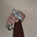 Sterling Silver Two Tone Rose Gold Marquise Engagement Clear & Pink CZ Ring