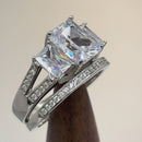 Sterling Silver Triple Square CZ Engagement Set Ring