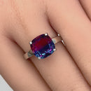 Sterling Silver Bi-Color Blue & Red Ombre Cushion Cut CZ Ring