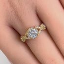 Solid 14K Yellow Gold Regal Twist Halo Round CZ Engagement Ring