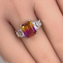 Sterling Silver Bicolor Orange Ruby Ombre CZ Ring