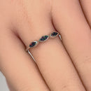 Sterling Silver Triple Marquise Black Lab Opal Ring