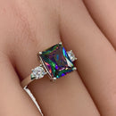 Sterling Silver Triple Rectangular Rainbow Topaz CZ Ring
