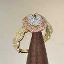 Solid 14K Two Tone Yellow & Rose Gold Engagement Round Clear CZ Ring