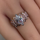 Sterling Silver Two Tone Rose Gold Marquise Engagement Clear & Pink CZ Ring