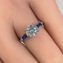 Sterling Silver Round and Baguette Cut Blue and Clear CZ Ring