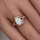 Sterling Silver Rose Gold Elegant White Oval Lab Opal CZ Ring