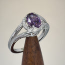 Sterling Silver Filigree Amethyst Oval Halo with Clear CZ Ring