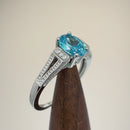 Sterling Silver Aqua Blue Oval Cut CZ Ring