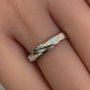 Sterling Silver White Lab Opal Band Ring