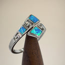 Sterling Silver Unique Pattern Lab Opal Ring