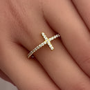 Sterling Silver Gold Plated Cross Clear CZ Ring