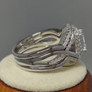 Sterling Silver Emerald Cut CZ Halo Engagement Set Ring