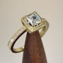 Solid 14K Yellow Gold Princess Cut Frame Halo CZ Engagement Ring