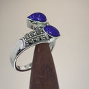 Sterling Silver Marcasite Pear Shape Blue Lapis Ring