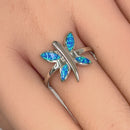 Sterling Silver Dragonfly Lab Opal Ring