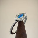 Sterling Silver Blue Lab Opal CZ Evil Eye Ring