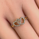 Solid 14K Yellow Gold Double Heart 0.15 ct. Diamond Ring