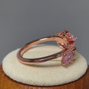 Sterling Silver Rose Gold Plated Vine Leaves Pink CZ Ring