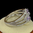 Sterling Silver Two-Tone Amethyst Clover CZ Ring