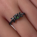 Sterling Silver Black Rhodium Flower Leaves Rainbow CZ Ring