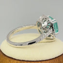 Sterling Silver Teal Square Cut Crackled CZ Halo Ring