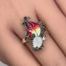 Sterling Silver Mother of Pearl Enamel Ghost Fish Marcasite Ring