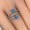 Sterling Silver 3 Row Blue Lab-Opal Ring