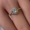 Solid 14K Yellow Gold Cushion Halo Engagement Clear CZ Ring