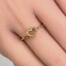 Solid 14K Yellow Gold Heart Diamond Ring