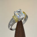 Sterling Silver Two Tone Gold Plated Emerald Cut Yellow & Clear CZ Ring