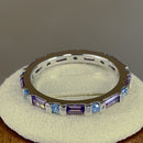 Sterling Silver Aqua Blue & Amethyst Eternity CZ Ring