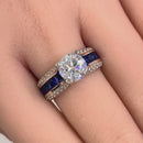 Sterling Silver Round & Princes Cut Clear & Blue Spinel CZ Ring
