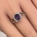 Sterling Silver Filigree Amethyst Oval Halo with Clear CZ Ring